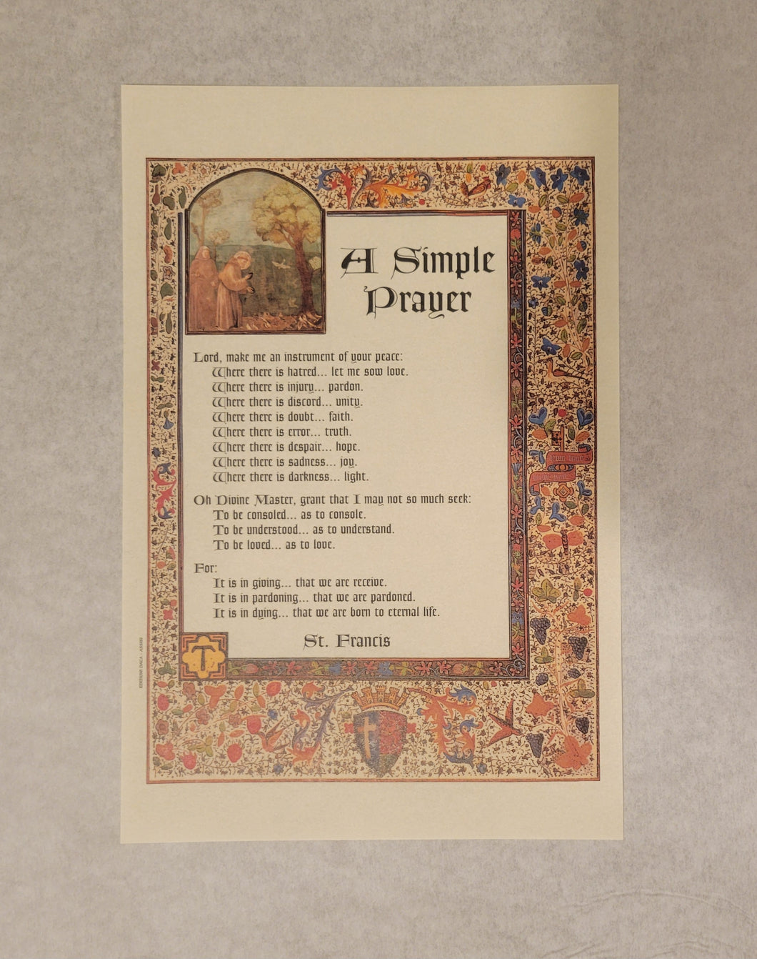 A Simple Prayer of St. Francis on parchment paper