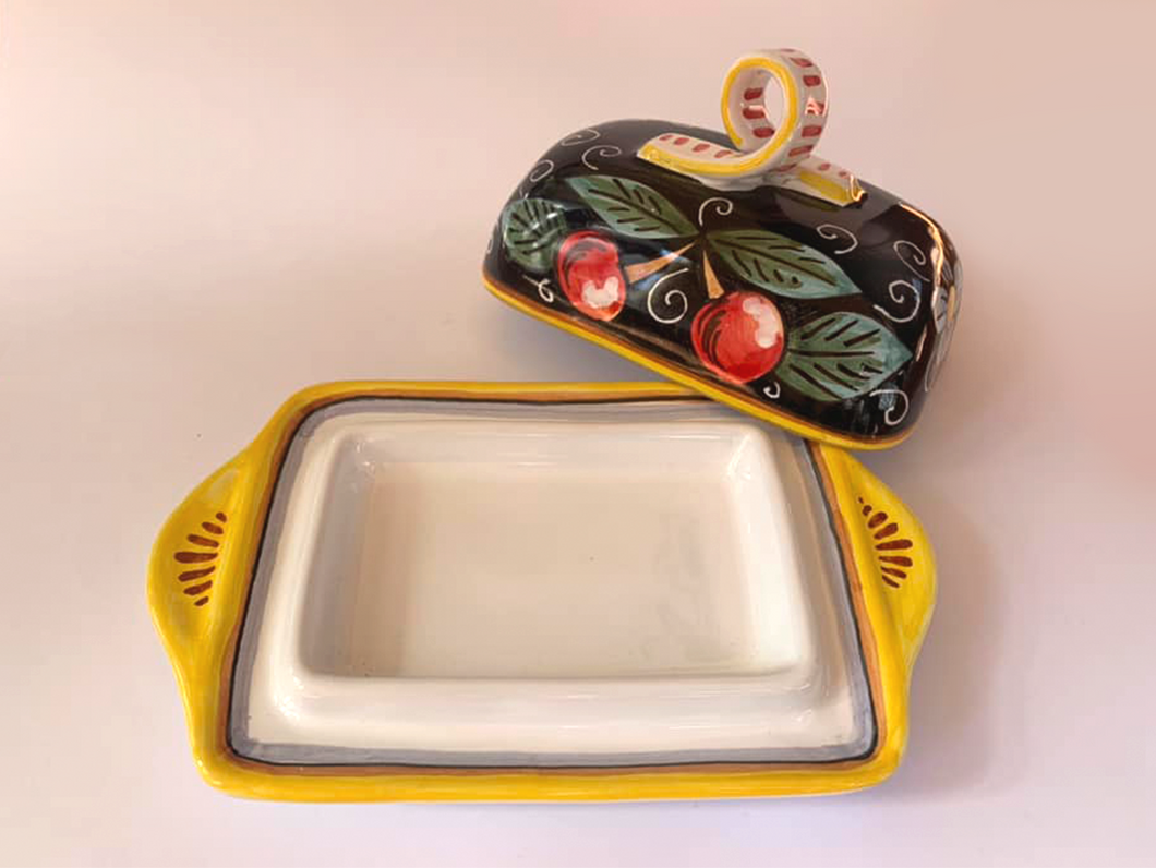 Ceramic Butter Dish with Cherry Pattern